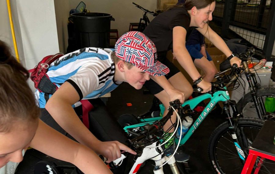 team summit mountain bikers train indoors